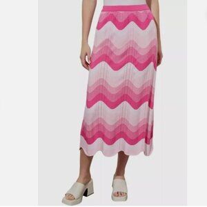 NWT Ming Wang Ombre Chevron Jacquard Knit Scalloped Hem A-Line Midi Skirt